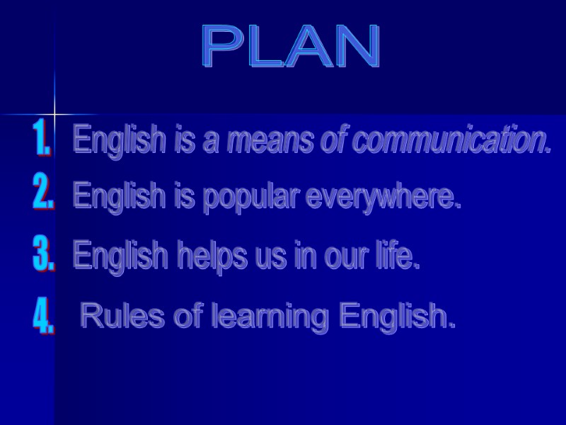 PLAN English is a means of communication. 4. 1. 2. 3. English is popular